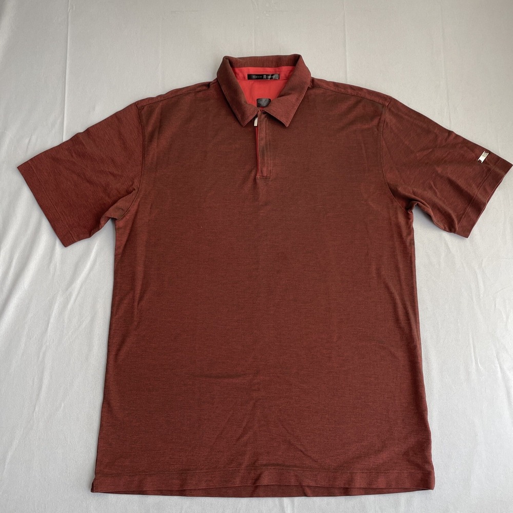 Tiger Woods Polo Shirt Mens Size Large Red Collection Performance Golf Zip